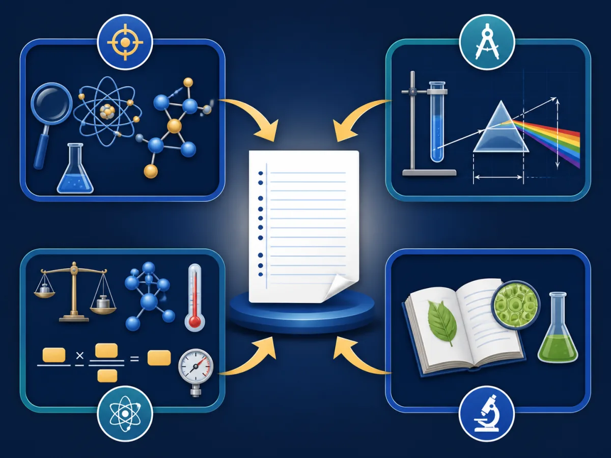 Science answer-writing framework connecting concepts, diagrams, equations and evidence